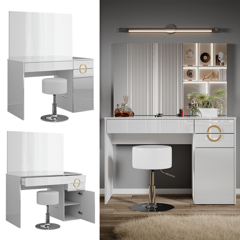 SCHMINKTISCH Adela Weiß 115 cm mit Hocker - Weiß, Holzwerkstoff (115/76.4/55cm) - Vicco