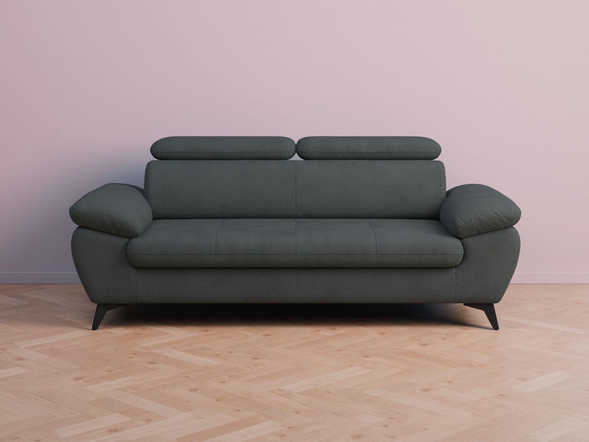 3-SITZER Karlstad Chenille Grau verstell. Kopfstützen B 215 cm - Anthrazit, Kunststoff/Textil (215/84/100cm) - foamnova