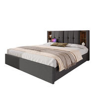 BETT mit 4 Schubladen und Ladestation 160x200 cm Leinen Grau - Grau, Metall (160/200cm) - Meubliv