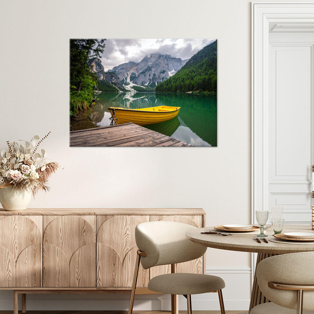 LEINWANDBILD See Boot Berge Landschaft 120x80cm - Grün, Textil (120/80cm) - Feeby