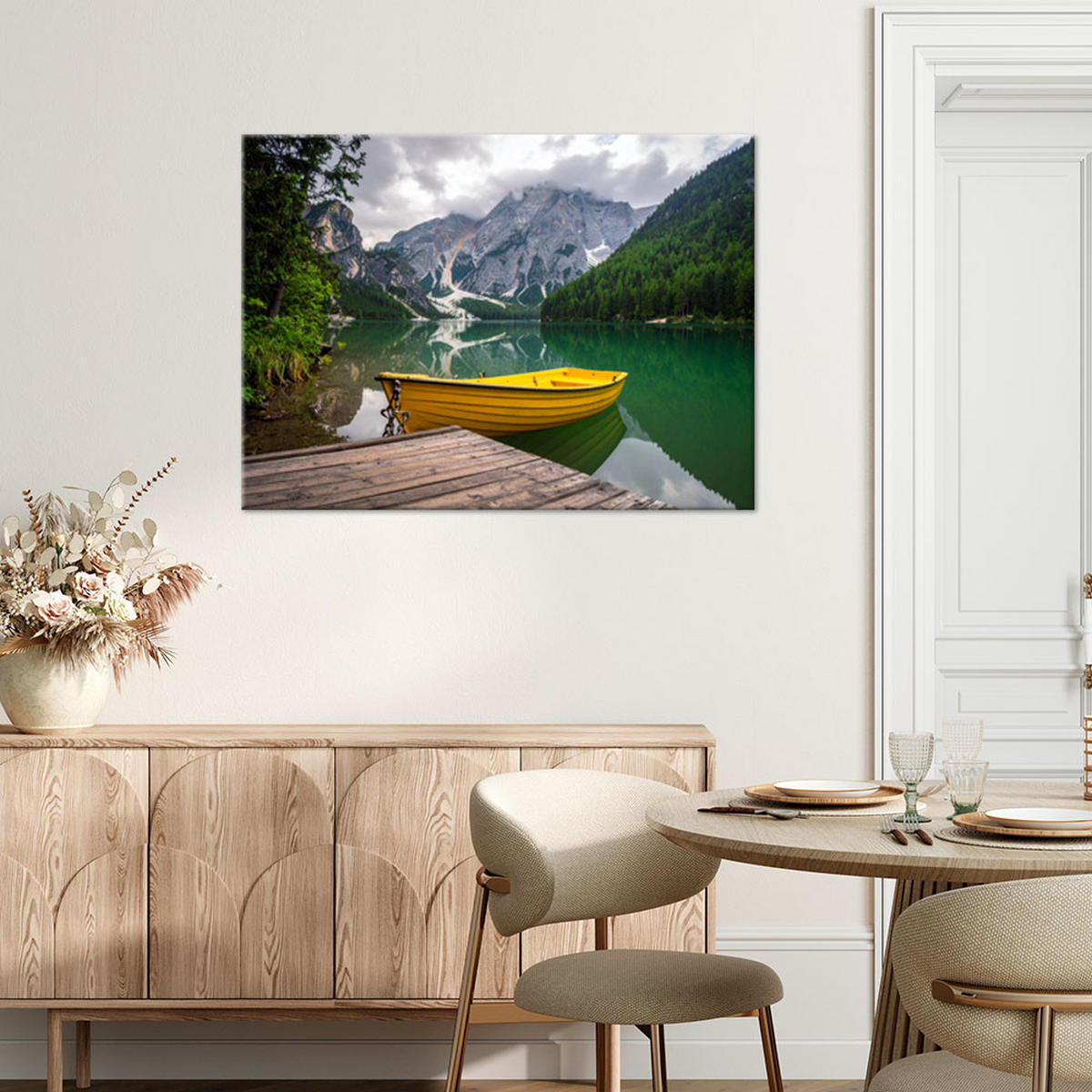 LEINWANDBILD See Boot Berge Landschaft 120x80cm - Grün, Textil (120/80cm) - Feeby