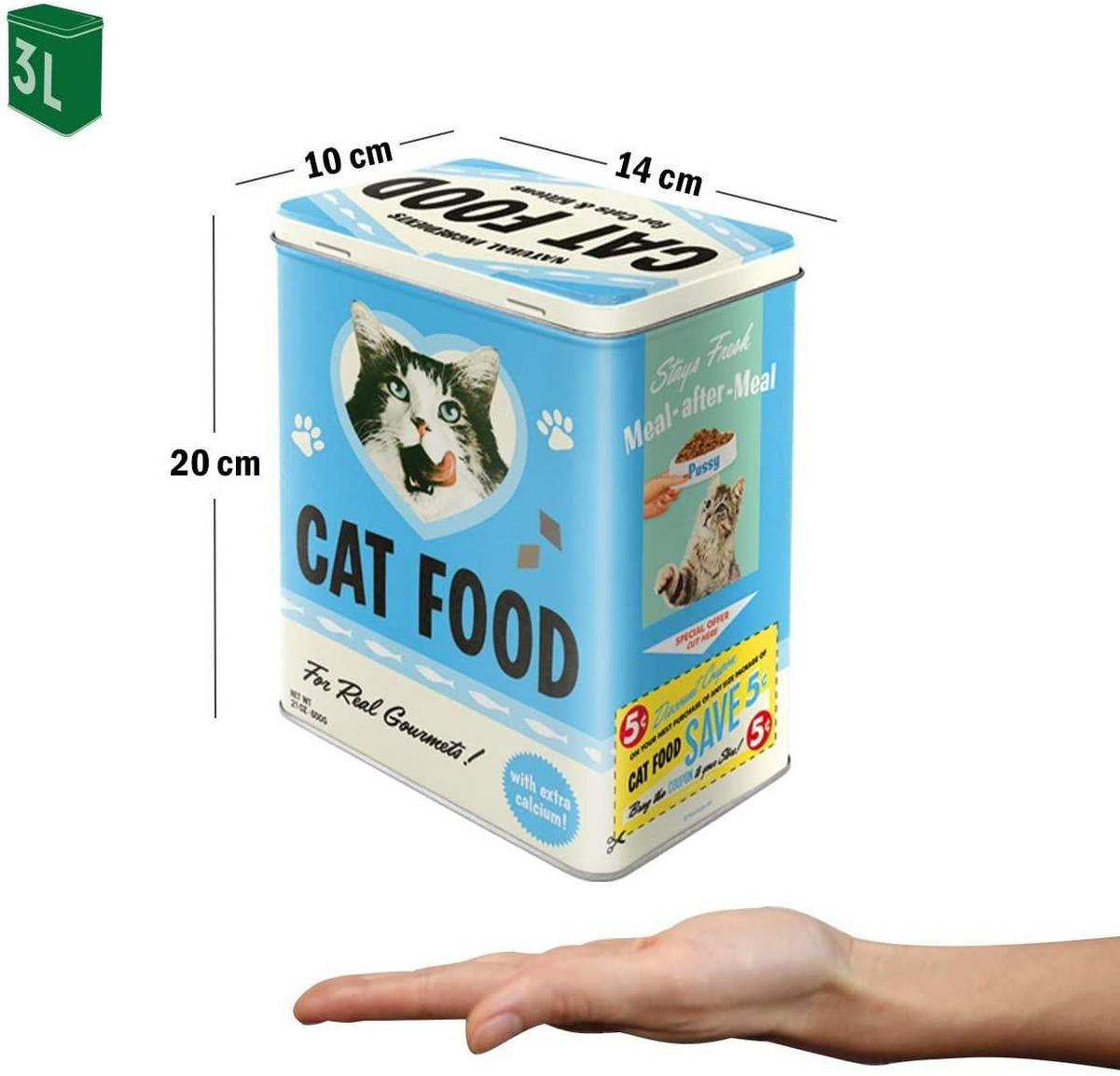 VORRATSDOSE L Animal Club Cat Food - Multicolor, Metall (14/20/10cm) - Nostalgic-Art