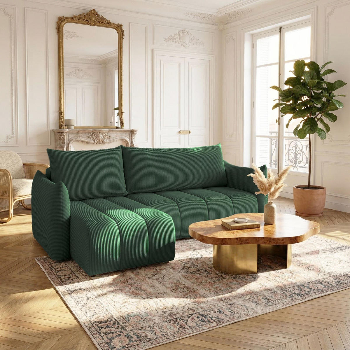 ECKSOFA Ontario Xs Mit Schlaffunktion - Grün, Holzwerkstoff/Textil (154/226cm) - Fun Möbel