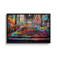 POSTER MIT RAHMEN Treppe - Graffiti - Farben - Kunst 120x80 cm - Multicolor, Papier (120/80cm) - MuchoWow