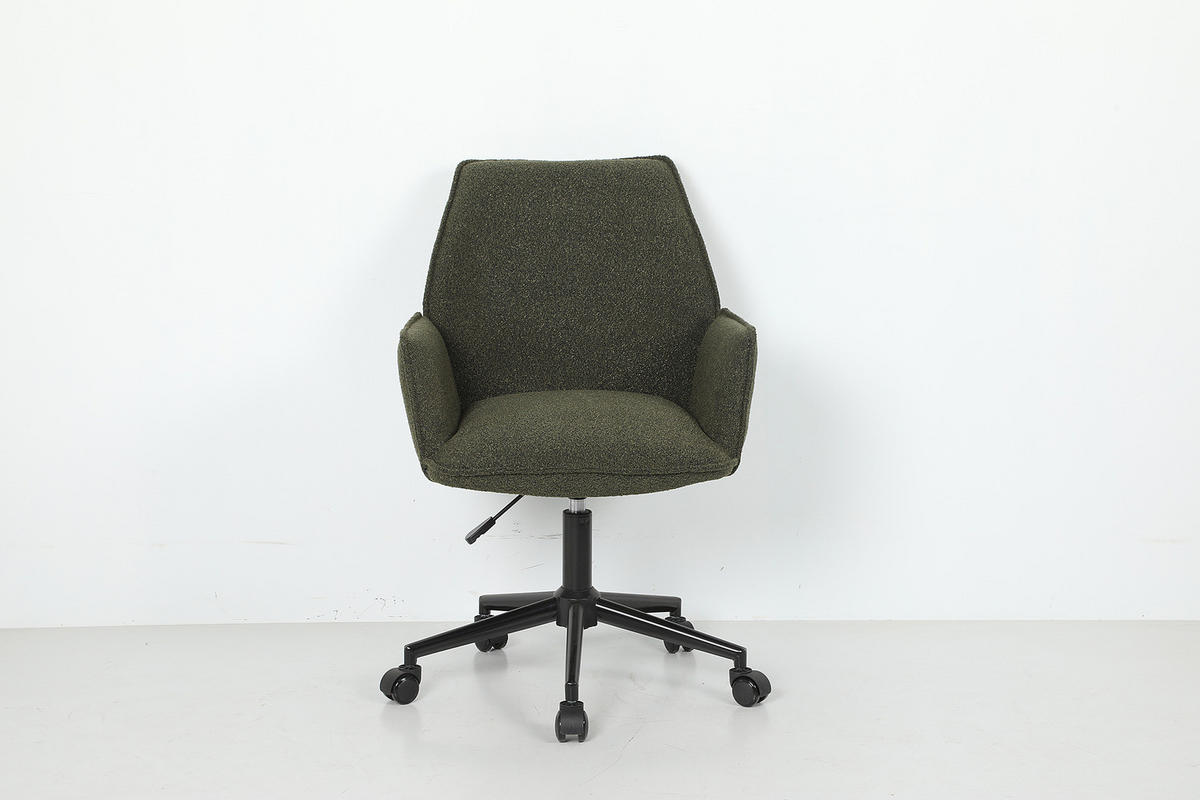 BÜRODREHSTUHL - Bouclé / Eisen - Schwarz/Olivgrün, Textil/Metall (57/85/62cm) - home24