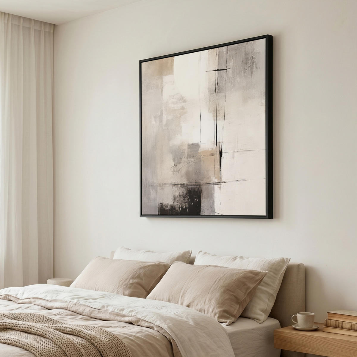 LEINWAND Bilder mit Rahmen - Abstrakt - Kunst - Grau - 90x90 - Hellgrau, Textil (90/90cm) - MuchoWow