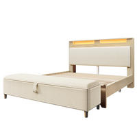 POLSTERBETT aus Cordstoff 140x200 cm in Beige mit LED & Bettbank - Beige, Textil (140/200cm) - Modfu