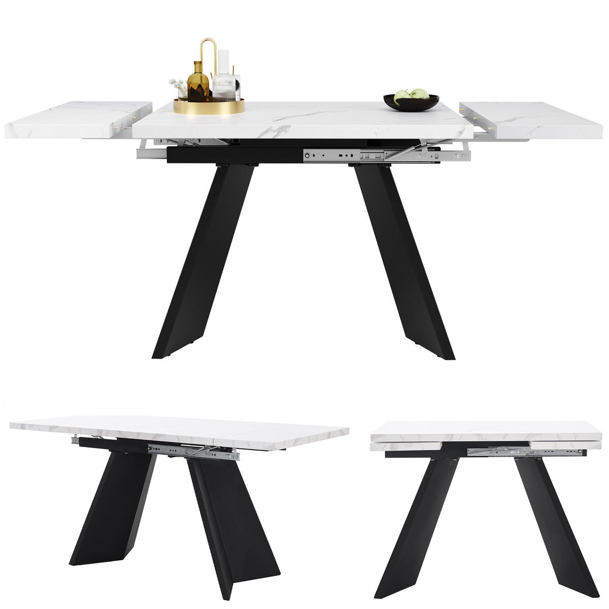 ESSTISCH weiß und schwarz 159/74/77 cm - Schwarz/Weiß, Holz/Metall (74/159/77cm) - Urban Meuble