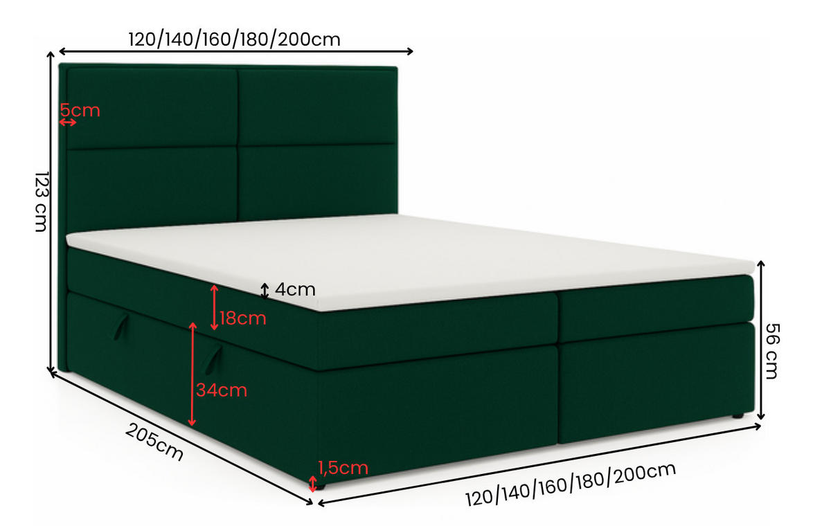 BOXSPRINGBETT AURORA mit Topper und Bettkasten, Grün, 200x200 cm - Grün, Textil (200/200cm) - KS Home Concept