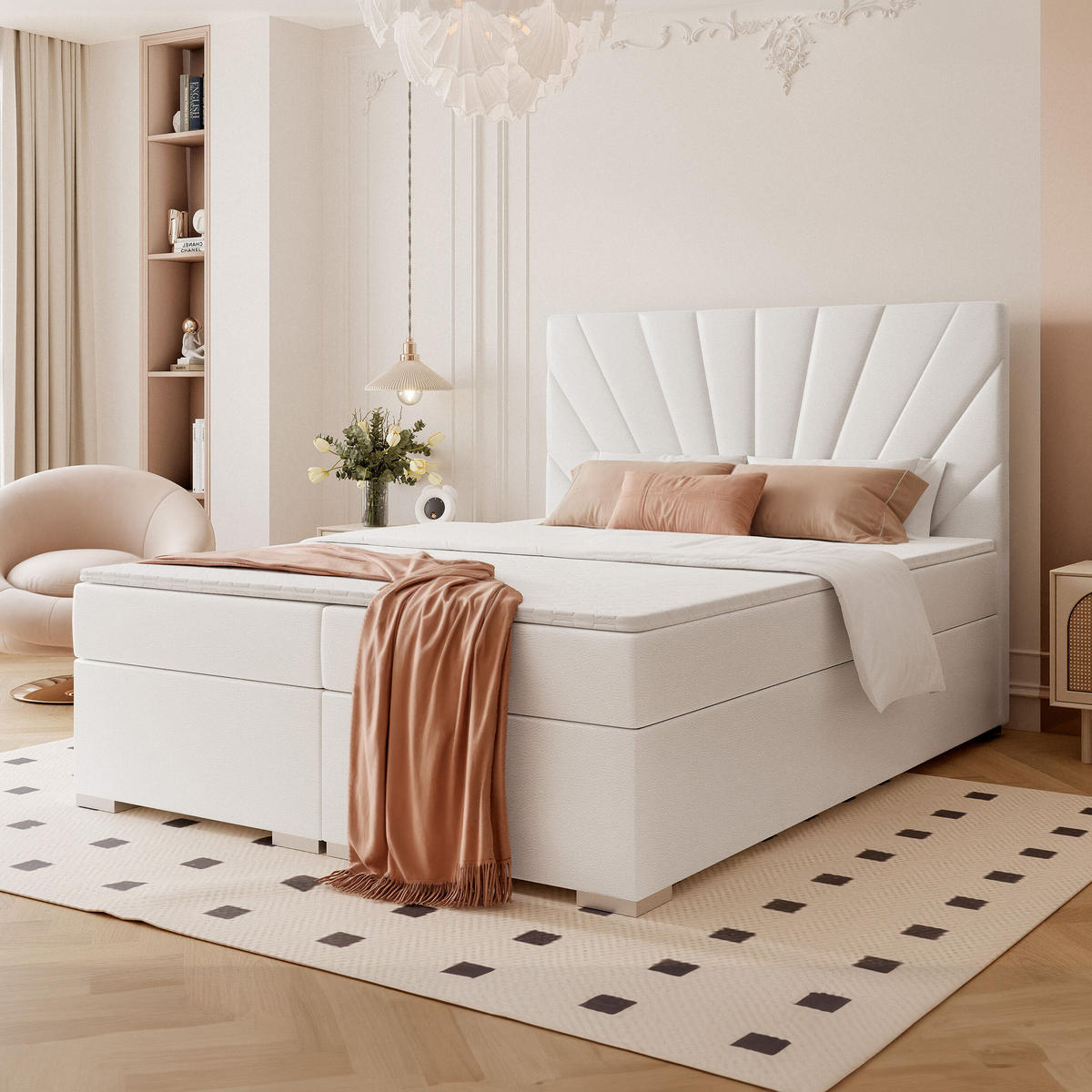BOXBETT 160x200 cm mit Topper - Weiß, Holzwerkstoff/Textil (120/200cm) - Idohome