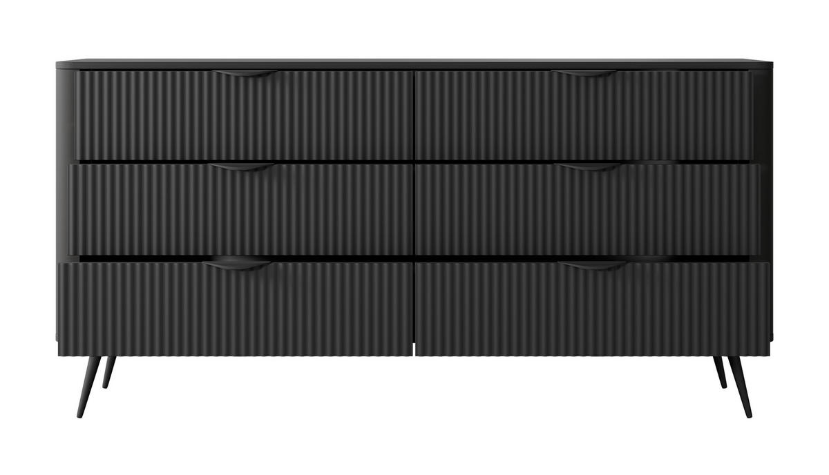 SIDEBOARD Vespasia 6S Schwarz 163,2/81,2/38 cm – Geriffelten Fronten - Schwarz, Holzwerkstoff/Metall (163/81.2/38cm) - AX Living