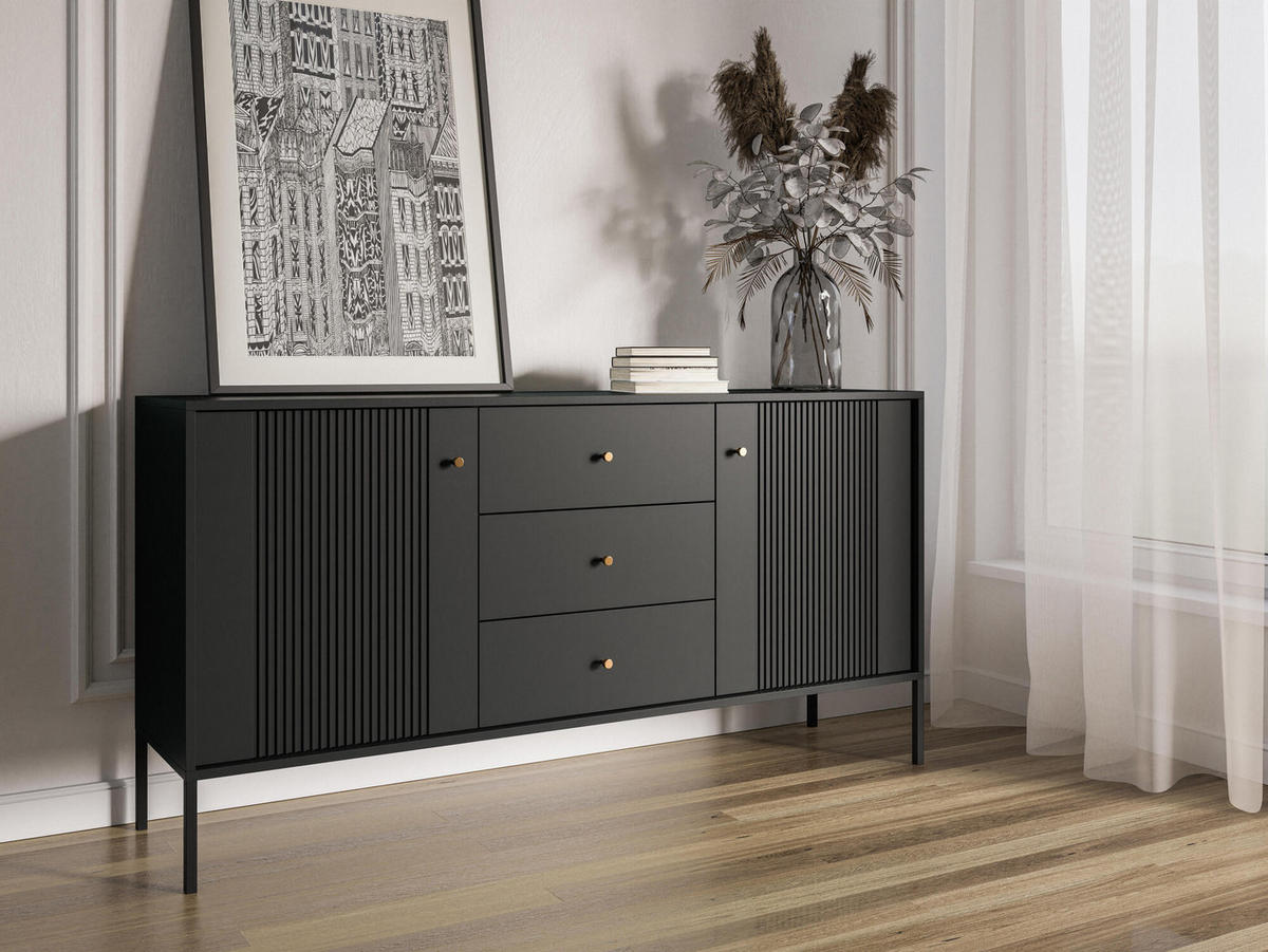 SIDEBOARD ISEO Schwarz 154x39x79 cm - Schwarz, Holzwerkstoff (154/79/39cm) - FURNLUX