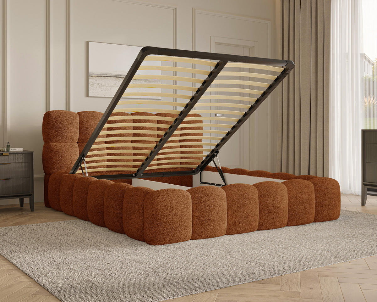 POLSTERBETT 19 - 140x200 cm – Arena – Bett mit Federmechanismus und Stauraum - Terracotta, Holz (140/200cm) - ROYAL24_MARKT