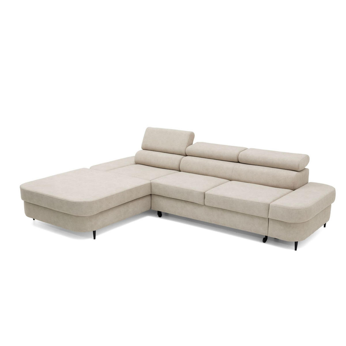 ECKSOFA JAZZ L Links mit Schlaffunktion 127x216 Velours Beige - Beige/Schwarz, Holz/Textil (285/237cm) - Muffo