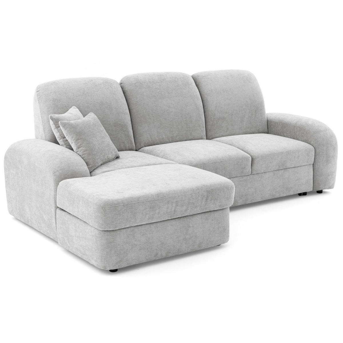 ECKSOFA VIBE S Links mit Schlaffunktion 130x202 Chenille Hellgrau - Hellgrau/Schwarz, Holz/Kunststoff (250/160cm) - Muffo