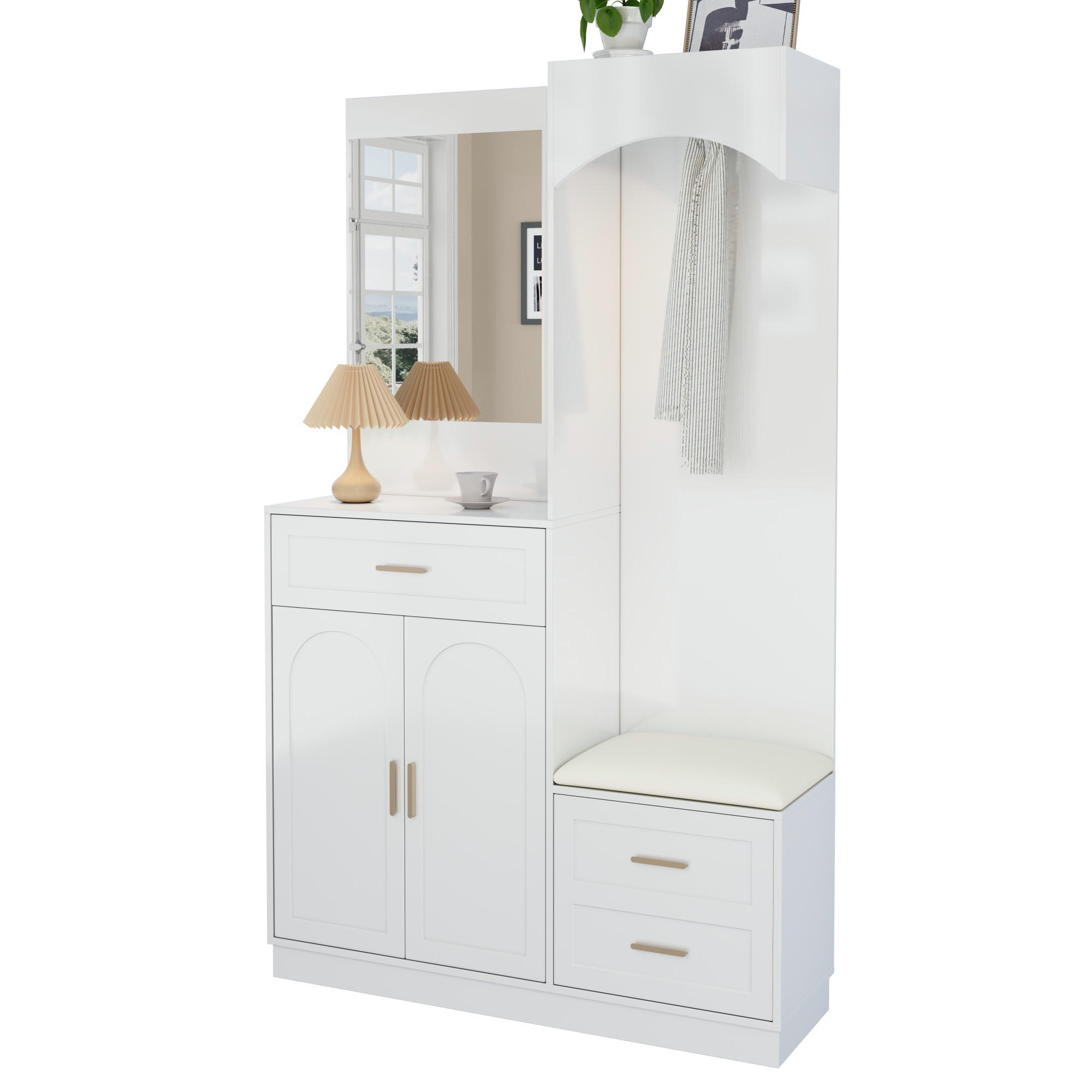 GARDEROBE Set Spiegel Schuhschrank - Weiß, Holz (110/185.5/33cm) - LEBENLANG