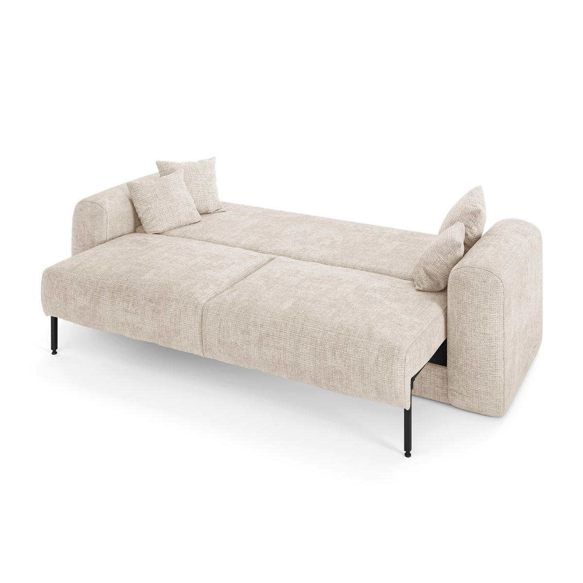 SCHLAFSOFA mit Stauraum in Nussbaum RIO Geprägter Samt Creme 250cm - Creme, Textil (250/90/95cm) - Sia Home