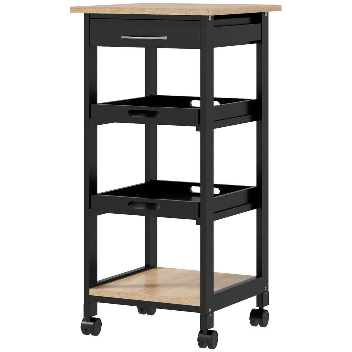 SERVIERWAGEN DE-17115 Schwarz & Hell-Eiche - Schwarz, Holz (37/76/37cm) - ComfortXL