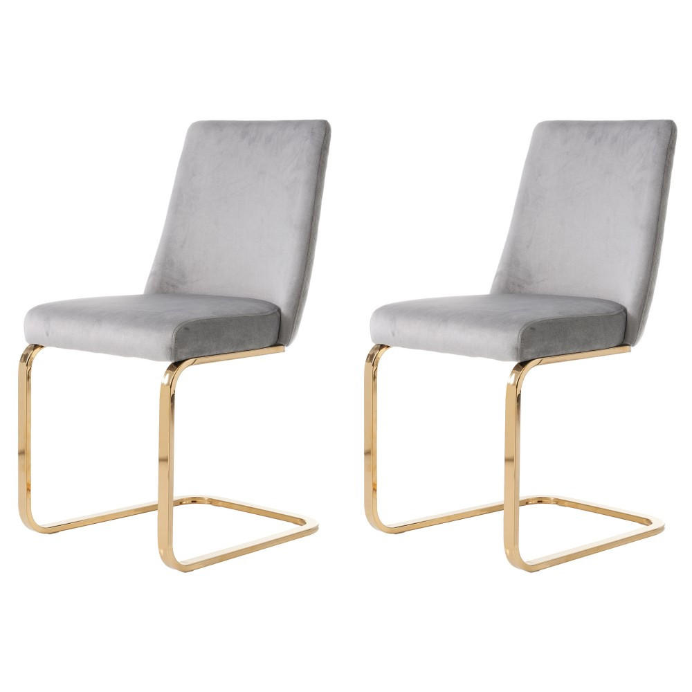 SCHWINGSTUHL 2-er Set Freischwinger,Esszimmerstuhl mit goldenen Stuhlbeinen,Samt,Grau - Grau, Metall (45/88/42cm) - LVHOM