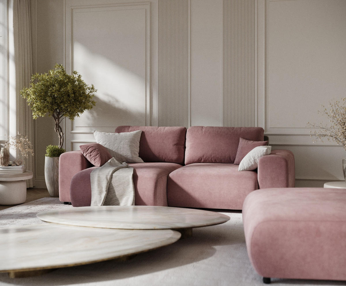 ECKSOFA Zanzibar Rosa Samtstoff - Schwarz/Rosa, Holz/Holzwerkstoff (237/144cm) - Maison de Reve