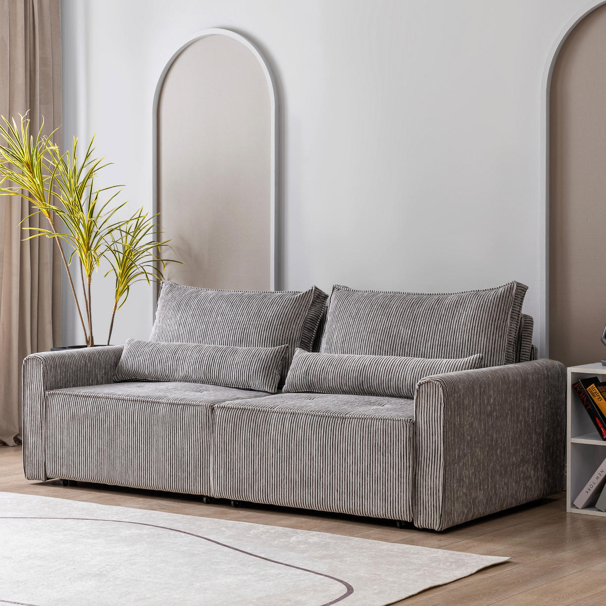 ECKSOFA mit Schlaffunktion 8 fach verstellbare Rückenlehne - Grau, Holz (137/190cm) - Gowoll