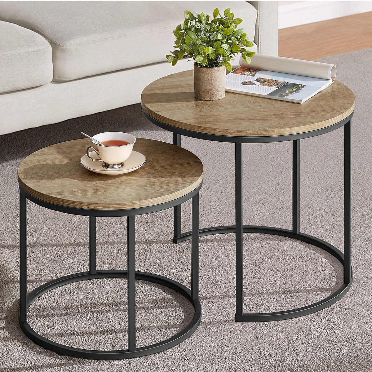 COUCHTISCH 2er Set rund - Sonoma Eiche, Holzwerkstoff/Metall (53/53/45cm) - Mat-Haus