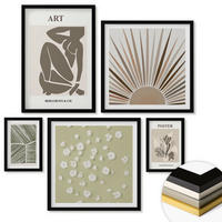 WANDBILDER 5er-Set - 50x50 cm & 20x30 cm & 40x60 cm Schwarzer Rahmen - Pflanzenmotive in gedeckten Farben - Schwarz, Kunststoff (40/60cm) - ArtPrintCave