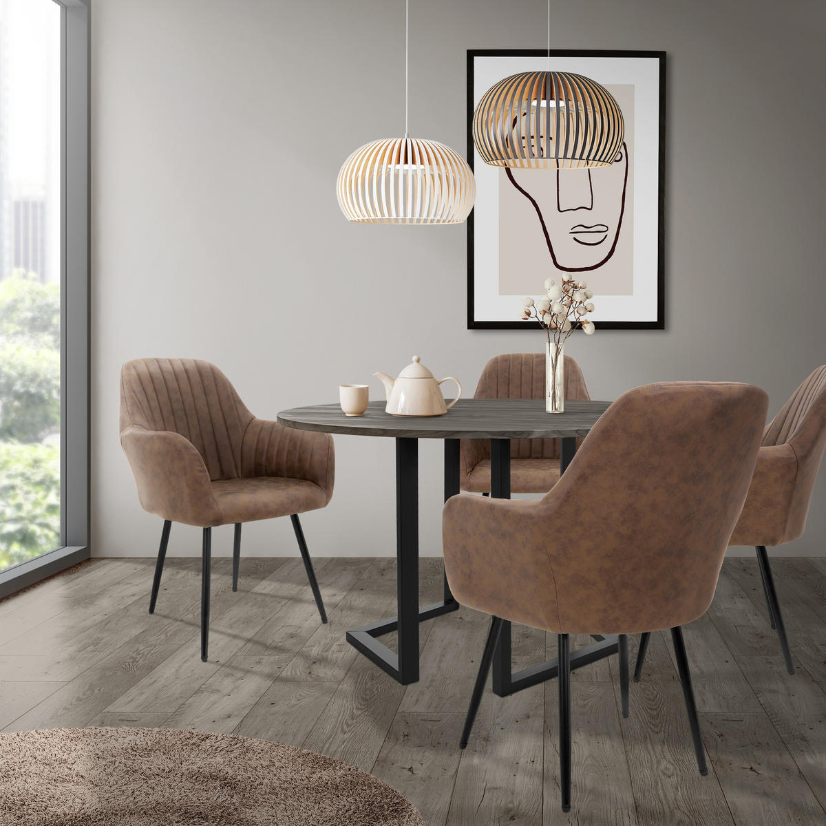 ESSZIMMERSTUHL 2er Set Braun Kunstleder - Schwarz/Braun, Textil/Metall (60/84/58cm) - ML-DESIGN