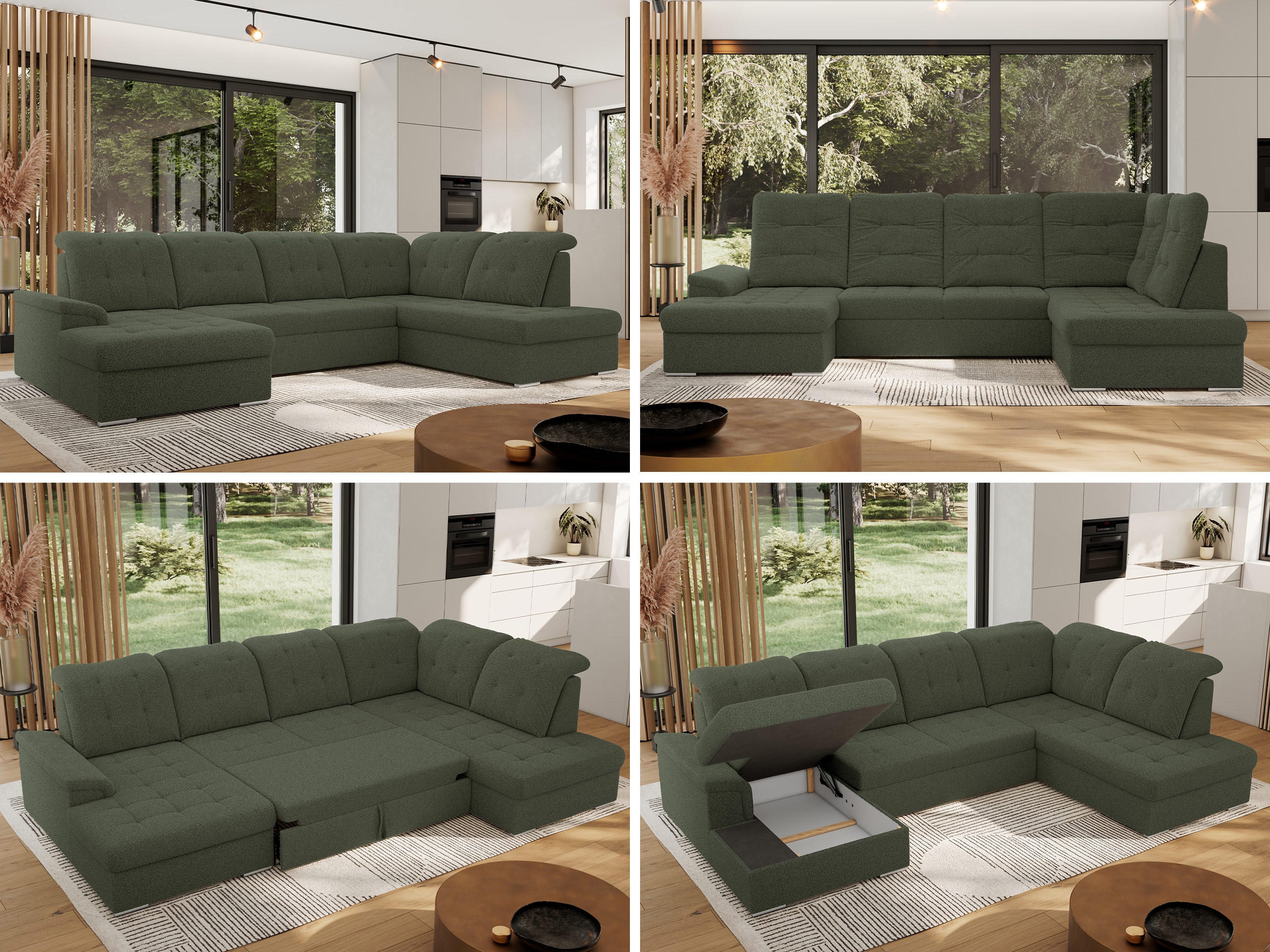 Thumbnail - MKS Wohnlandschaft, Grün, Textil, 6-Sitzer, U-Form, 323x89x204 cm, Oeko-Tex®, Wohnzimmer, Sofas & Couches, Wohnlandschaf...