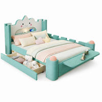 KINDERPOLSTERBETT 140x200 cm in Blaugrün mit Leselampe, USB-Anschluss und Schublade - Blau, Textil (140/200cm) - IVMEU