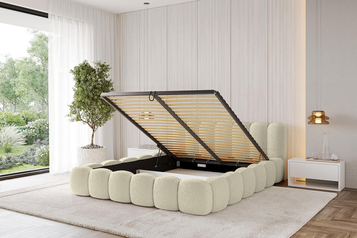 POLSTERBETT mit Bettkasten und Lattenrost, Boxbett ohne Matratze - SENA-v1 200x200 Beige - Beige, Holzwerkstoff/Textil (200/200cm) - ALTDECOR