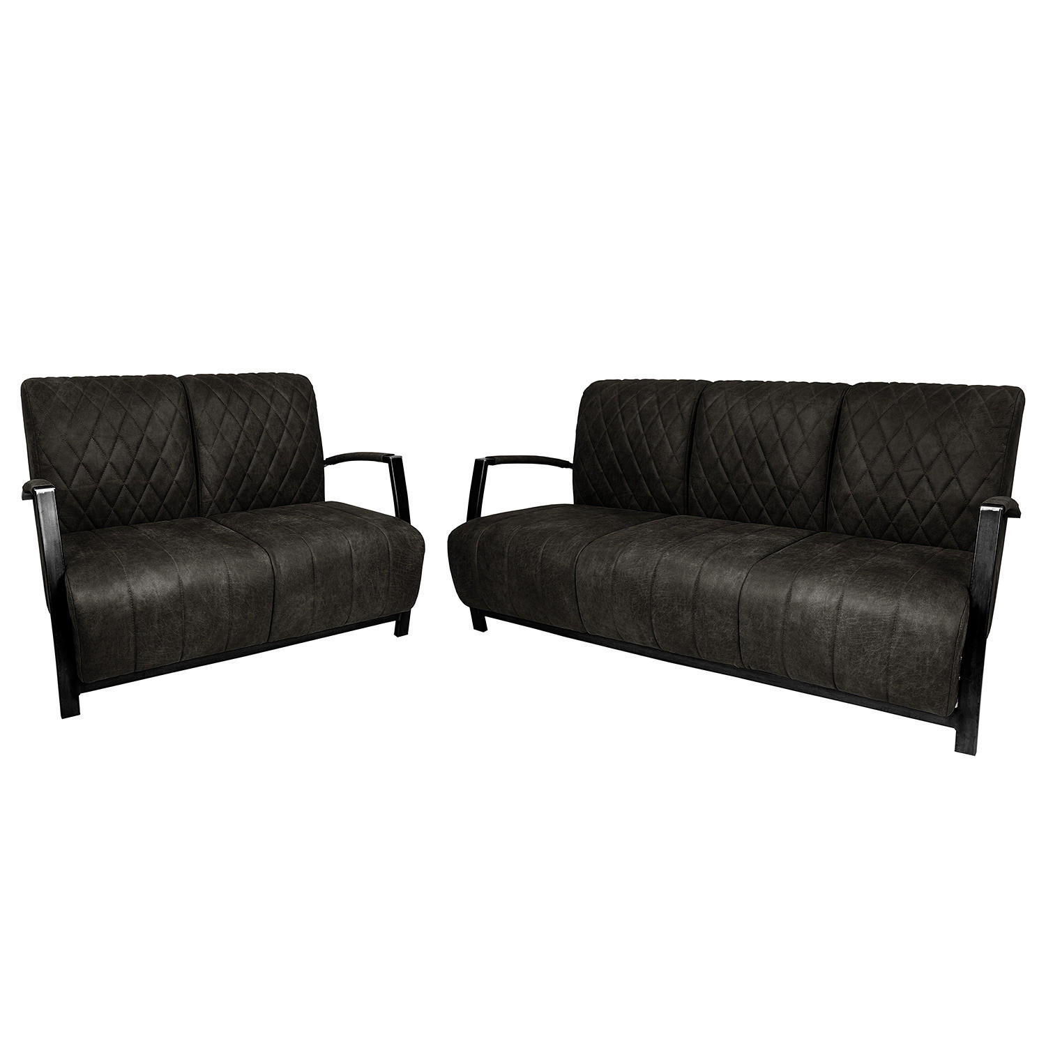 POLSTERGARNITUR (3-2) - Antiklederlook - Grau, Textil (1/1/1cm) - home24