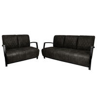 POLSTERGARNITUR (3-2) - Antiklederlook - Grau, Textil (1/1/1cm) - home24