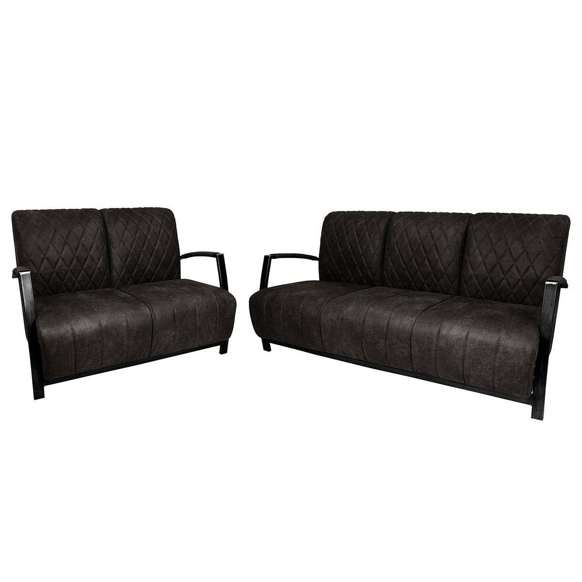 POLSTERGARNITUR (3-2) - Antiklederlook - Grau, Textil (1/1/1cm) - home24