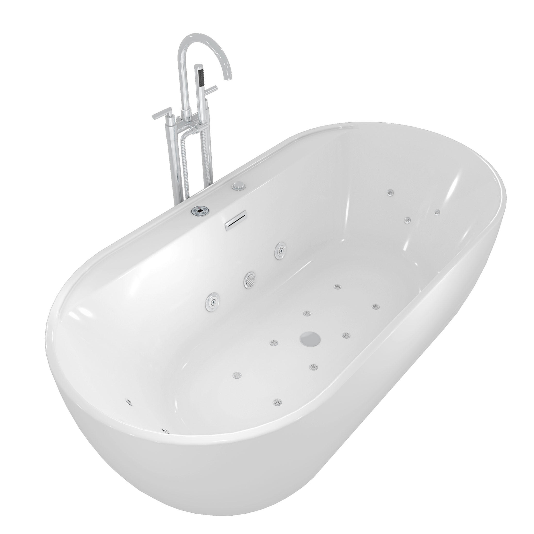 FREISTEHENDE Wanne F29 180x90cm Whirlpool Luft & Wasser Armatur AF03 - Weiß, Glas/Kunststoff (90/58/180cm) - AcquaVapore by Sandra Jentho