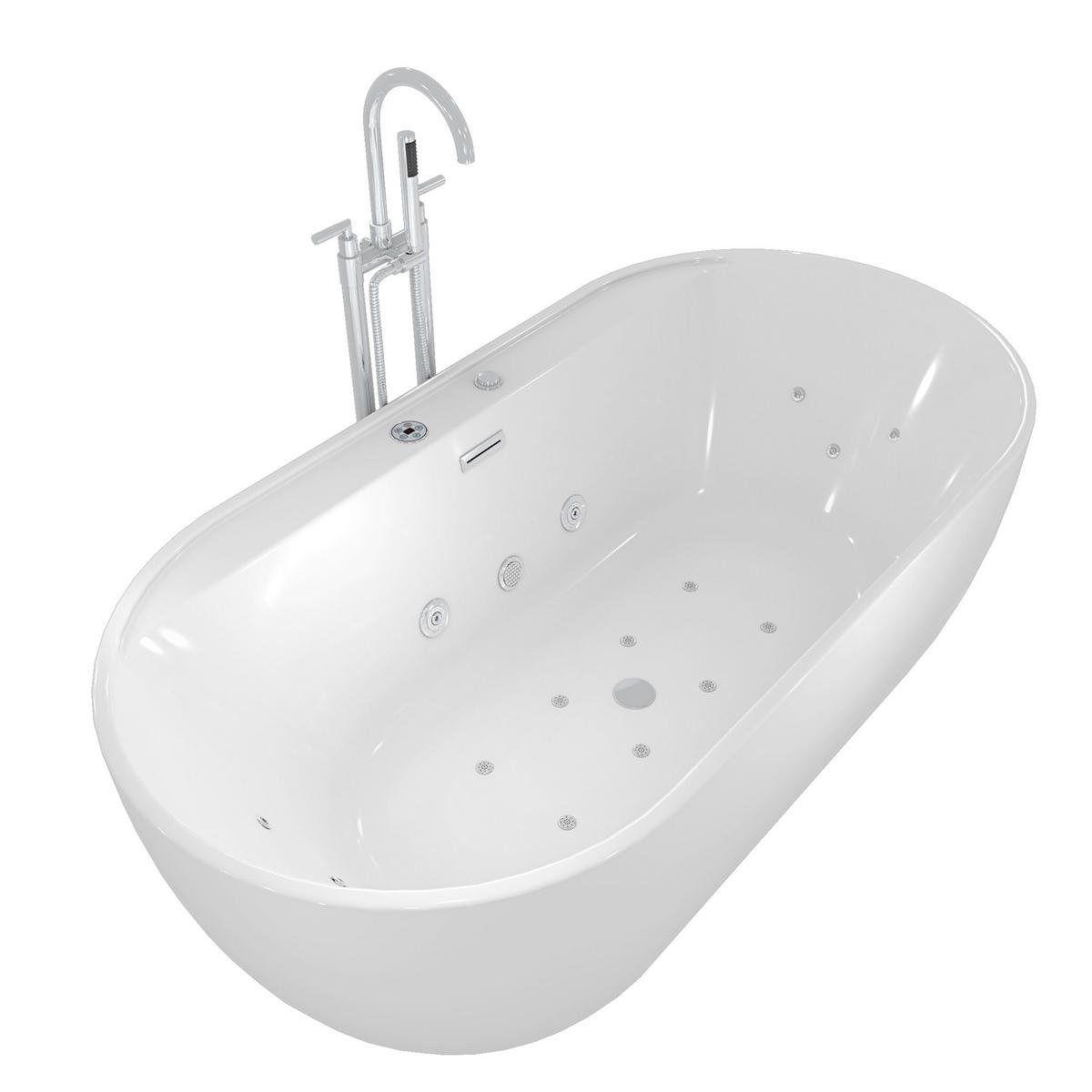 FREISTEHENDE Wanne F29 180x90cm Whirlpool Luft & Wasser Armatur AF03 - Weiß, Glas/Kunststoff (90/58/180cm) - AcquaVapore by Sandra Jentho