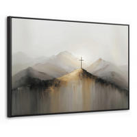 LEINWAND Bilder mit Rahmen - Hügel - Abstrakt - Kreuz - Christentum - 140x90 - Beige, Textil (140/90cm) - MuchoWow