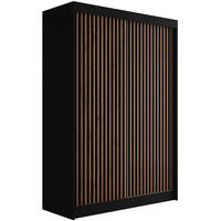 KLEIDERSCHRANK mit Lamel-Schiebetüren VILANv2 - 120 cm Schwarz + Lamelle Eiche Wotan - Eiche Wotan/Schwarz, Holzwerkstoff (120/215/61cm) - ALTDECOR