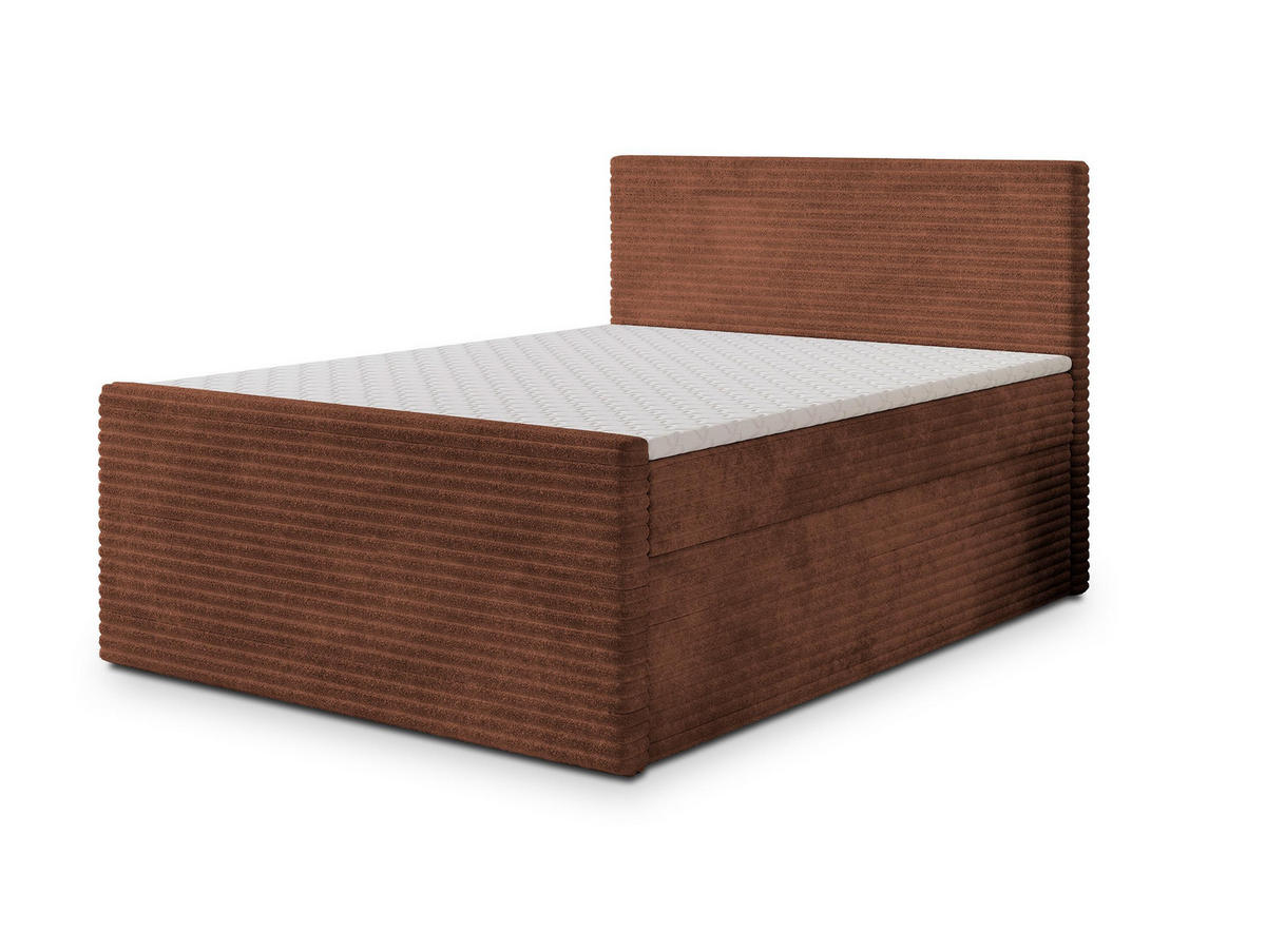 BOXBETT NOLEN 140x200 cm mit Matratze und Topper - Braun - Braun, Holz (140/200cm) - MASSENO