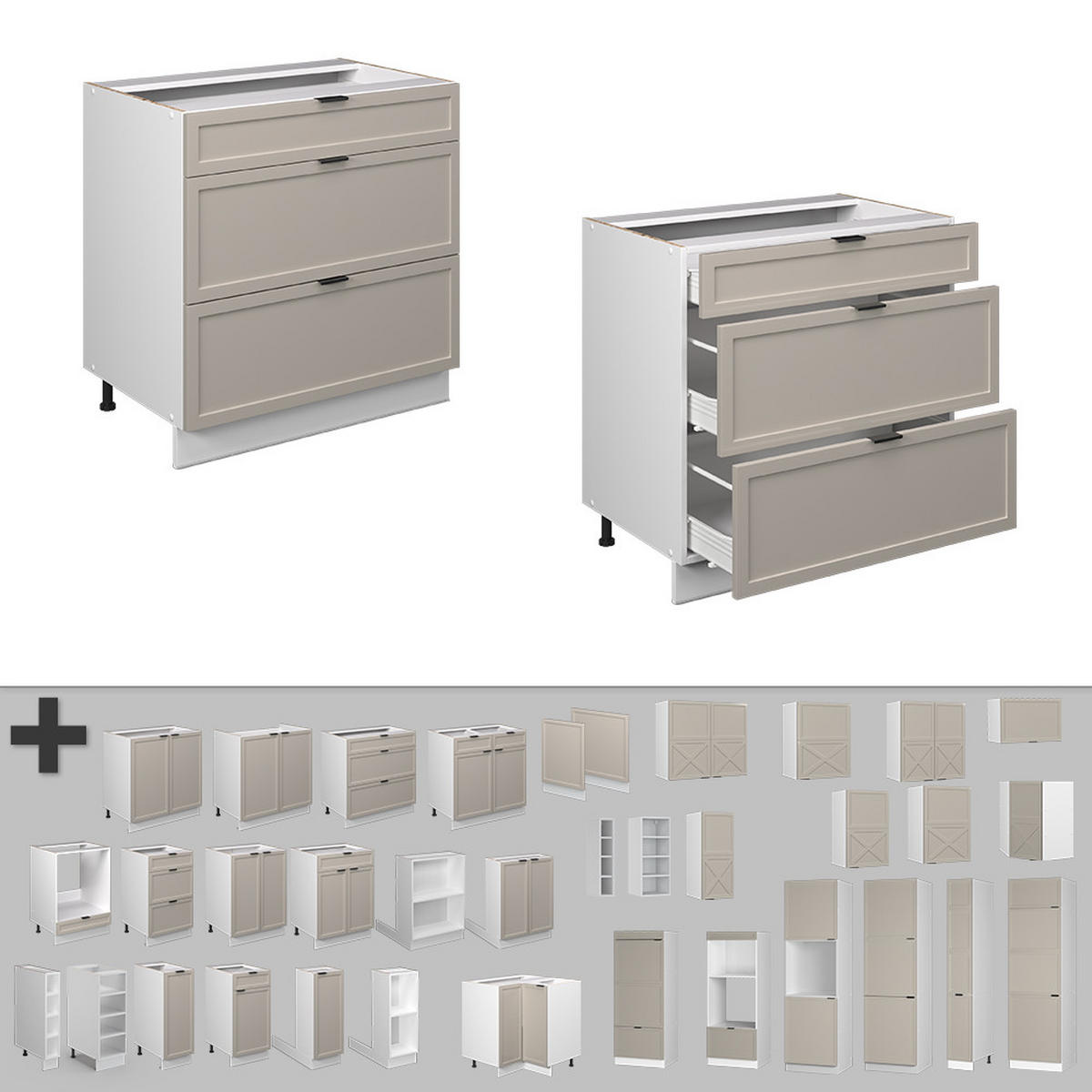 KÜCHENUNTERSCHRANK Fame-Line GrauBeige 80 cm mit 3 Schubladen AP Eiche - Weiß/Grau, Holzwerkstoff (80/82/60cm) - Vicco