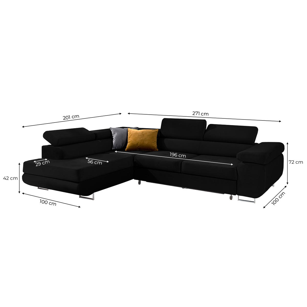 ECKSOFA Wilson 4 Sitzplätze Schwarz - Schwarz, Holzwerkstoff (271/201cm) - Petits-meubles