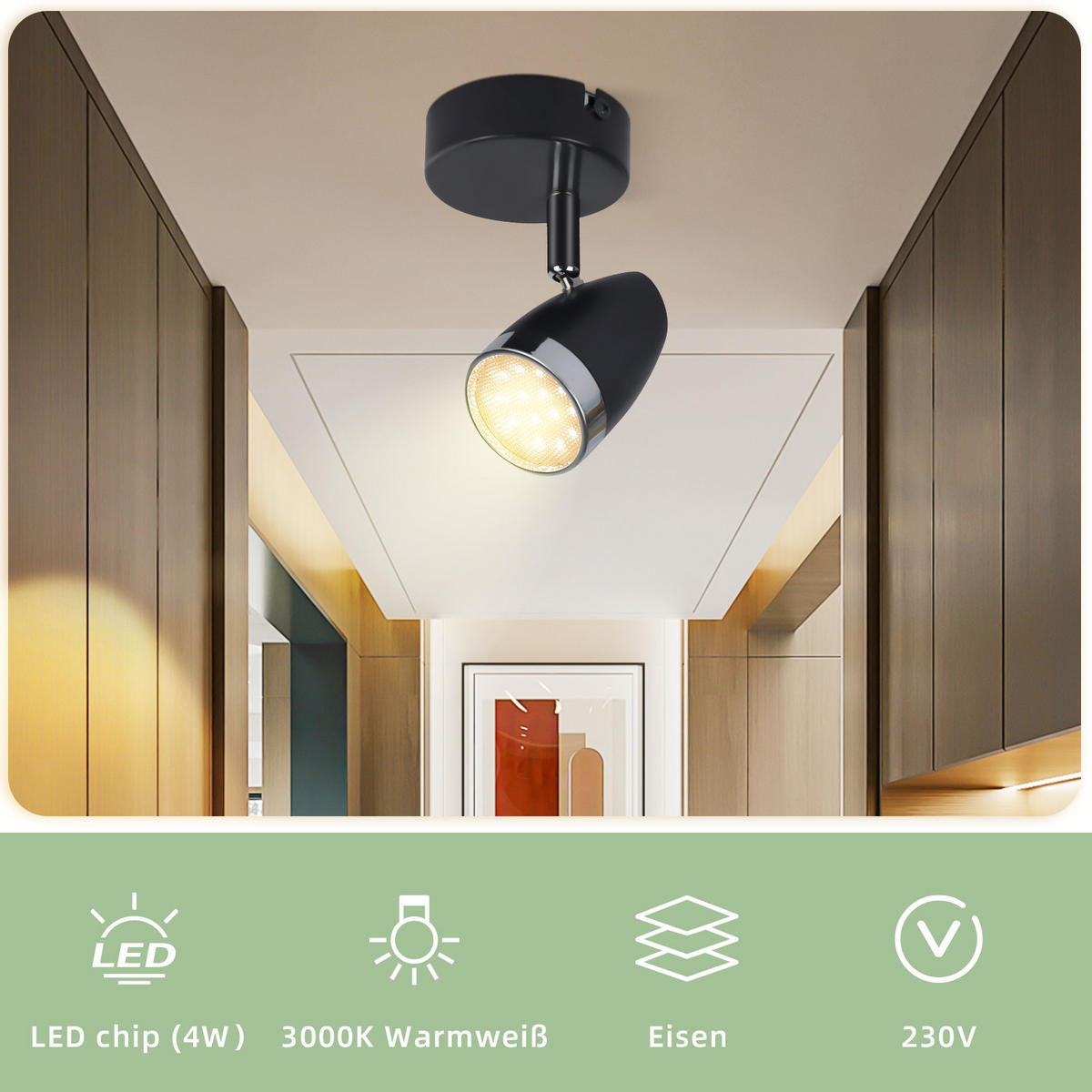 DECKENSTRAHLER Glühram 13.5/5.6/8 cm - Grau, Kunststoff (8/13.5/5.6cm) - ZMH