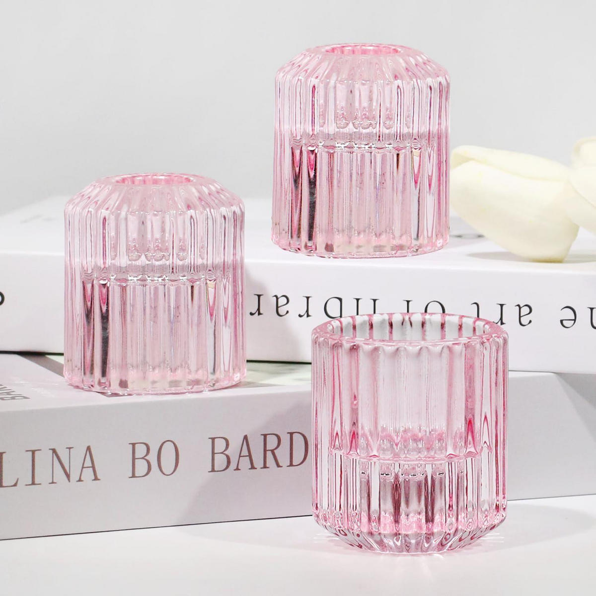 KERZENSTÄNDER 3er Set Glas Rosa - Rosa, Glas (5.3/6/5.3cm)