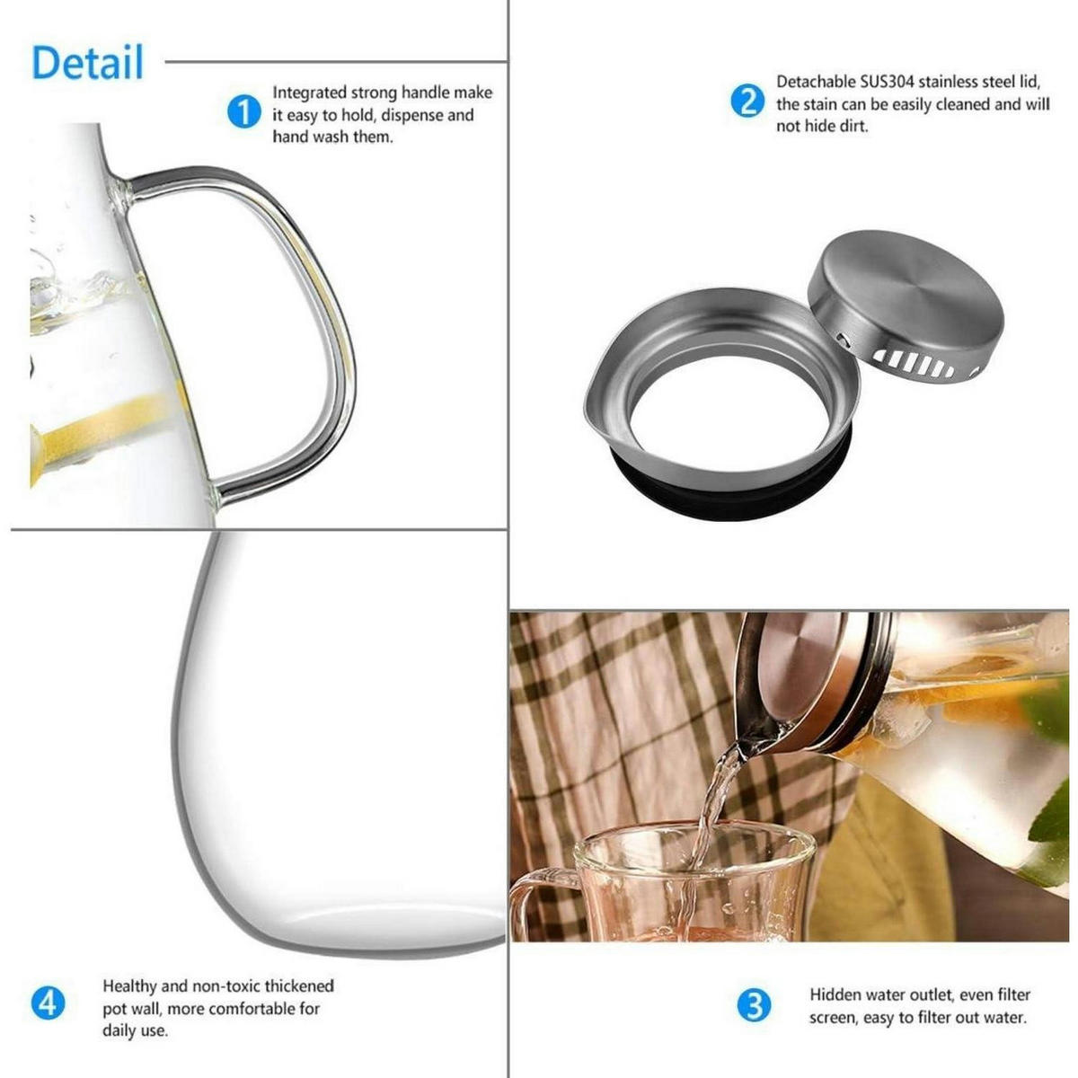 GLASKARAFFE mit Edelstahl Deckel 2L - Transparent, Glas (11/9.3cm)