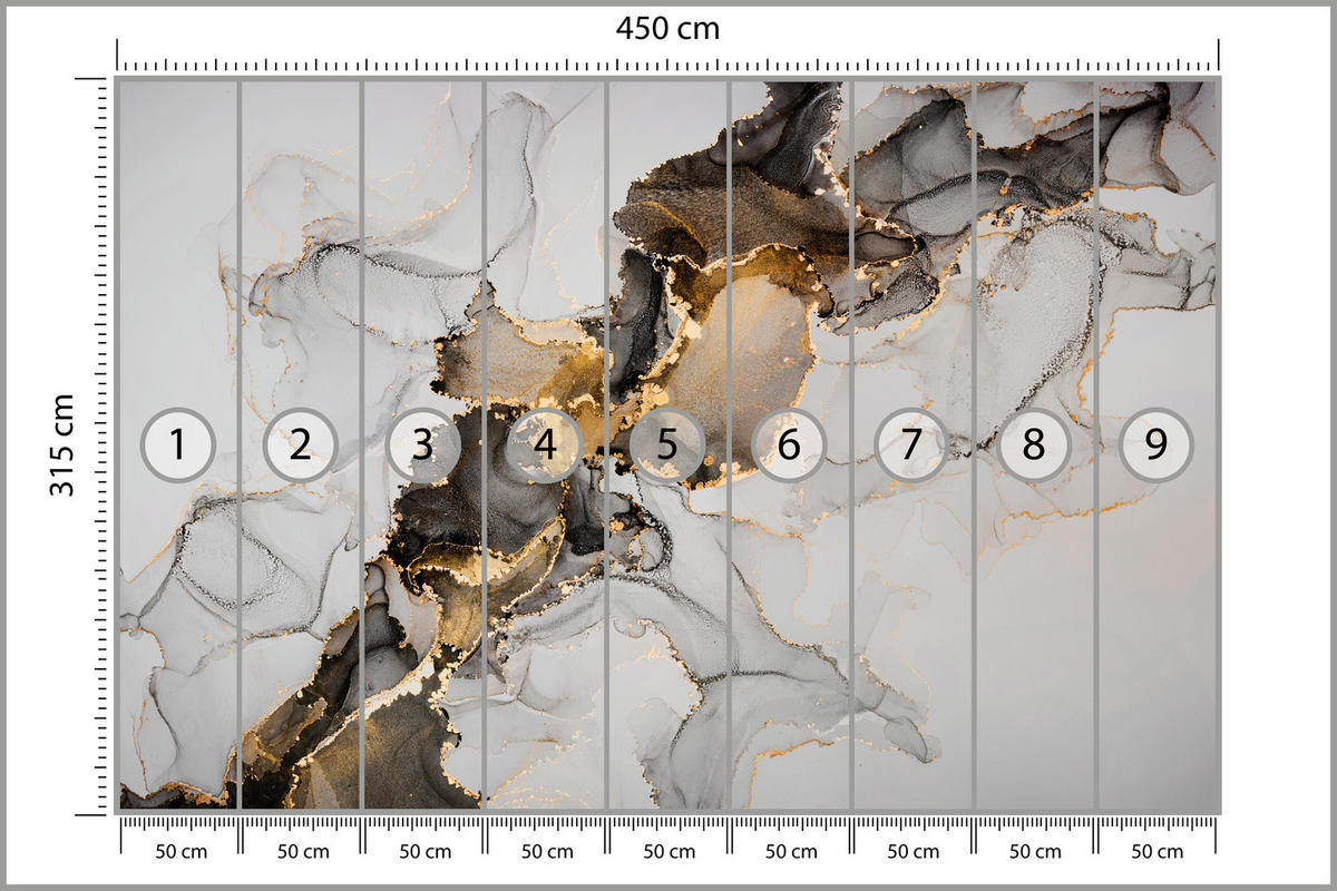 FOTOTAPETE für Badezimmer Moderner Grauer Marmor Gold Schwarz Imitation 450x315 - Beige/Grau, Papier (450/315cm) - Muralo