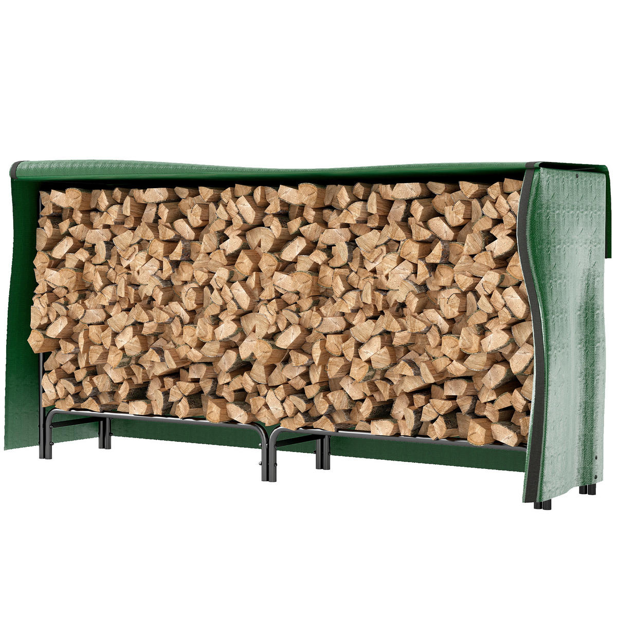 KAMINHOLZREGAL DE-18358 200 cm, 0,6 m³ mit PE-Abdeckung Schwarz - Schwarz, Metall (36/99/200cm) - ComfortXL