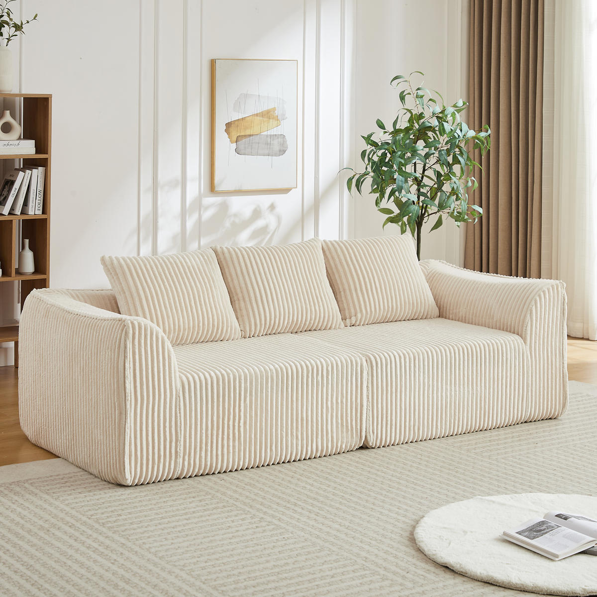 3-SITZER SOFA Cord Beige mit Kissen - Beige, Textil (235.5/72.5/101cm) - WISHDOR