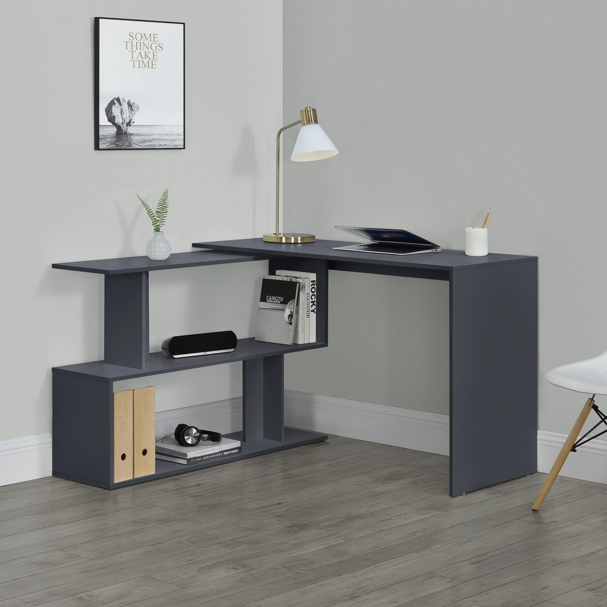 SCHREIBTISCH Arendal - Dunkelgrau, Holzwerkstoff (50/120/76.5cm) - [en.casa]
