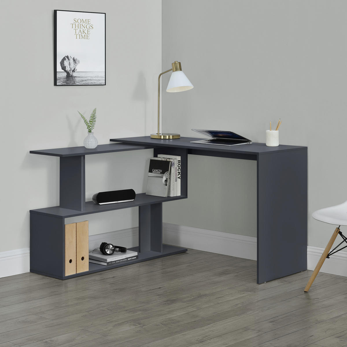 SCHREIBTISCH Arendal - Dunkelgrau, Holzwerkstoff (50/120/76.5cm) - [en.casa]