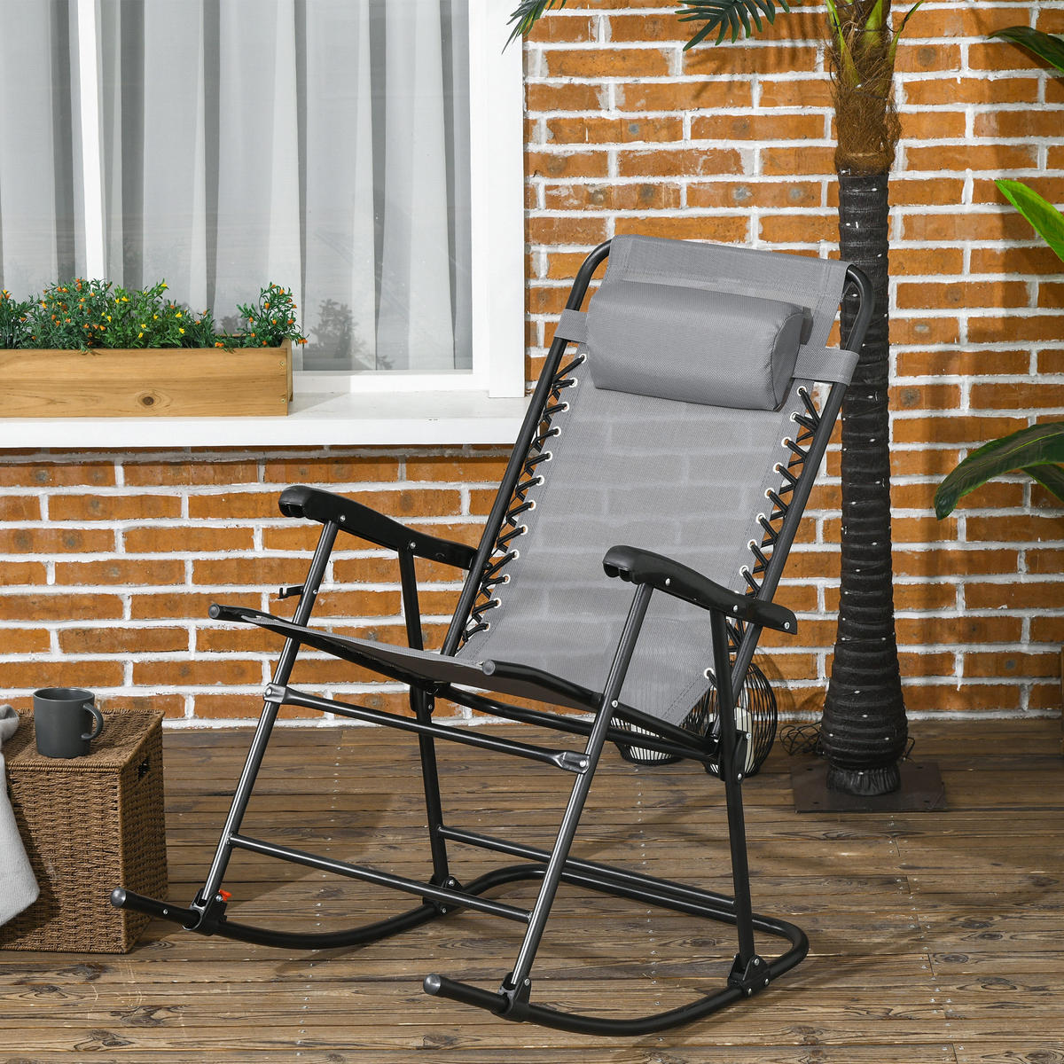 SCHAUKELSTUHL, mit Kopfkissen, bis 120 kg, Mesh, Hellgrau, 95 x 64 x 106 cm - Hellgrau, Metall (64/106/95cm) - Outsunny